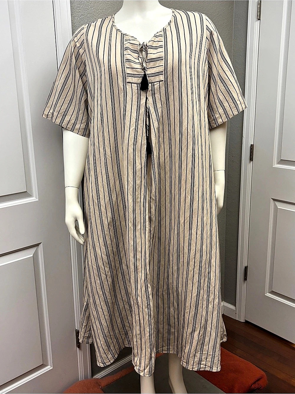 Marina Rinaldi Striped Midi Dress in Cream & Black Size Size 24